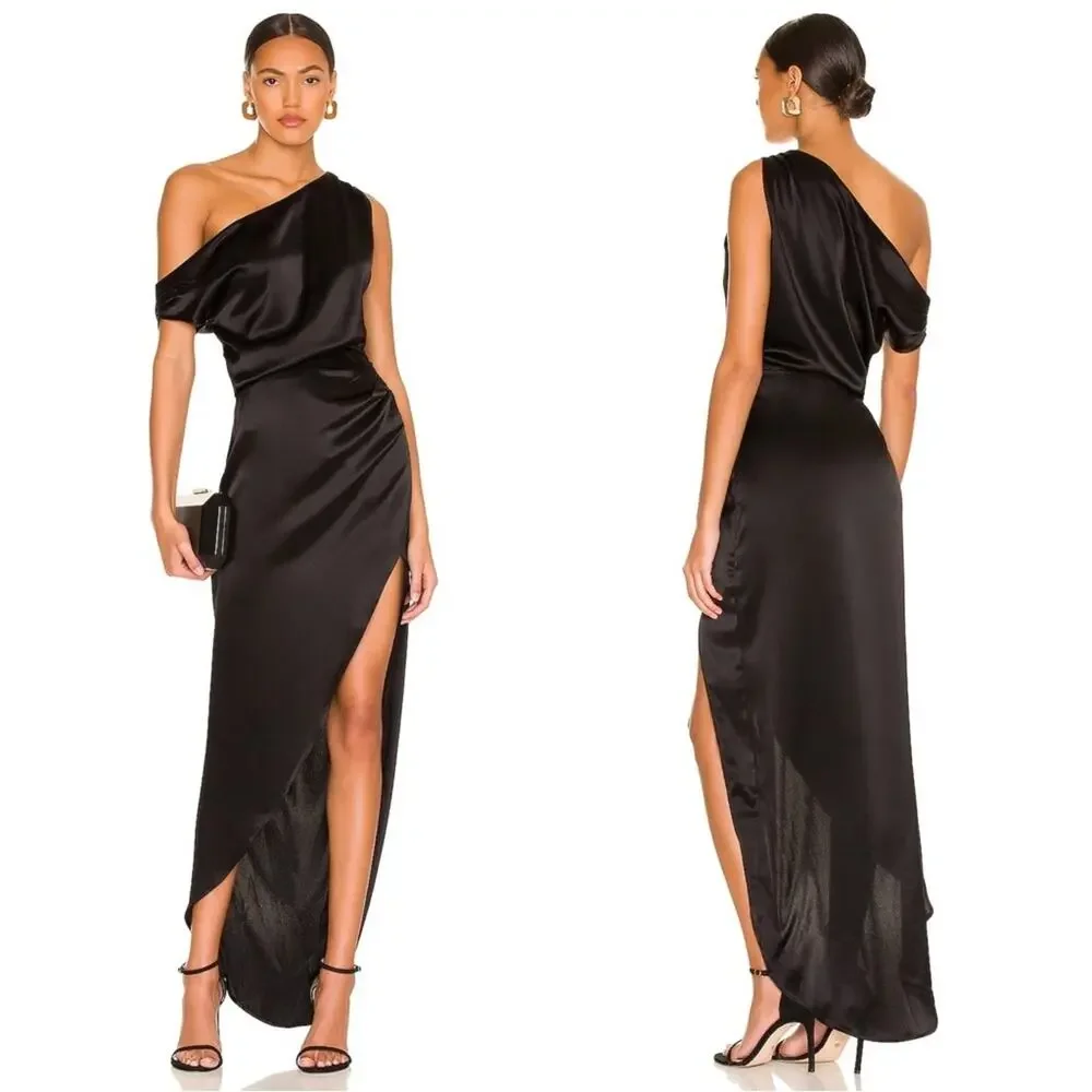 Nonchalant Dinah Draped Satin One Shoulder Dress Size Small NWT Solid Black - Picture 2 of 5